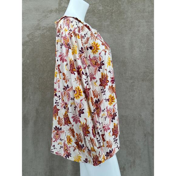 Talbots Top Womens 2X Cream Floral 100% Cotton Ruffles Boho Peasant Fall Autumn - Picture 3 of 9